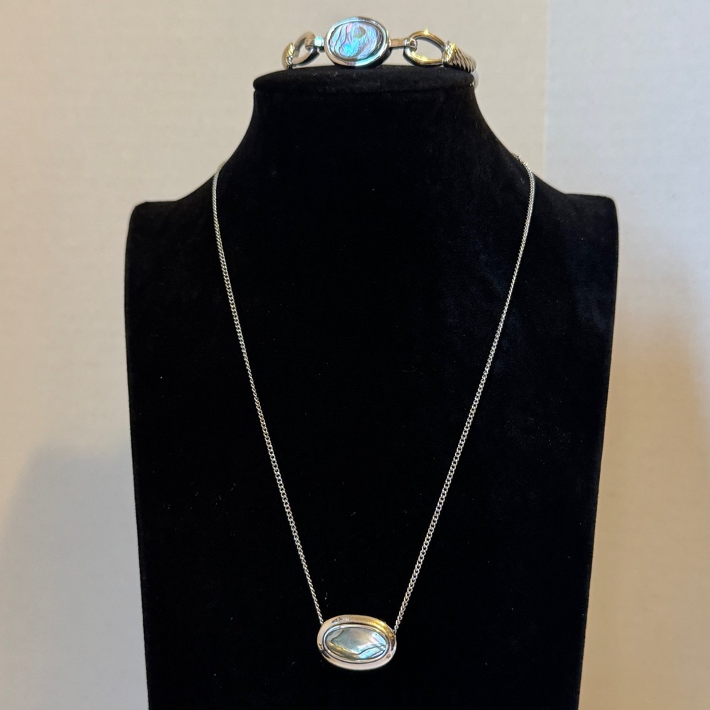 Avon Abalone Silver Necklace and 2-Tone Bracelet Set